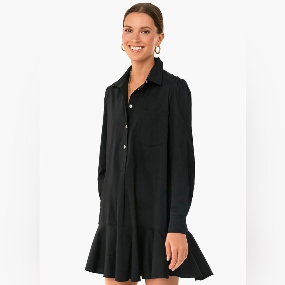 TUCKERNUCK Callahan Black Cotton Shirt Flutter Dress Long Sleeve